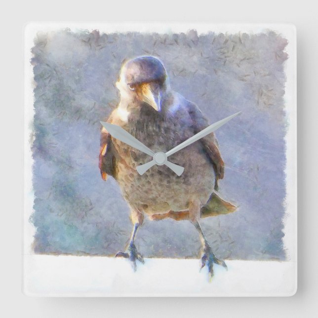 Relógio Quadrado Jackdaw Watercolor (Frente)