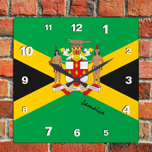 Relógio Quadrado Jamaica Clock, patriotic home, Jamaican Flag