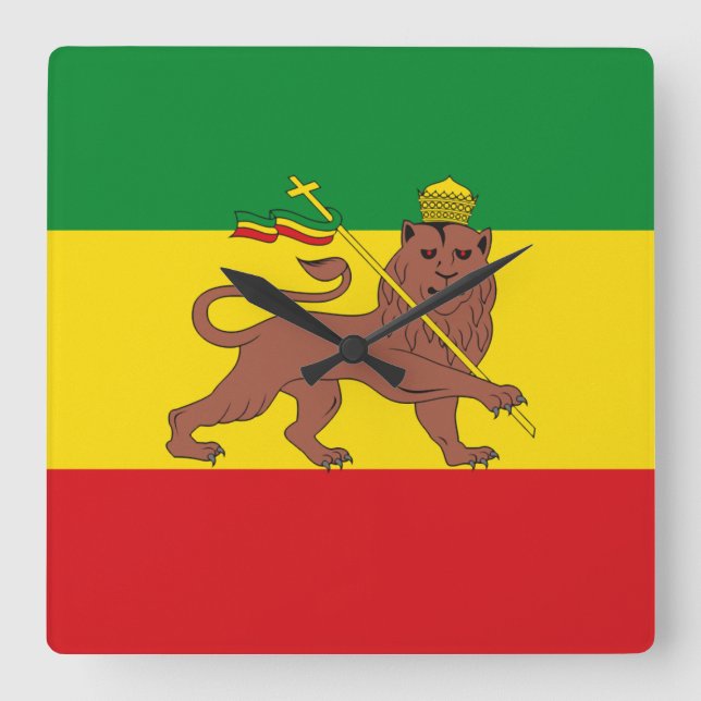 Relógio Quadrado Jamaica Rasta Flag - hAILE sELASSIE I - Rasta Love (Frente)