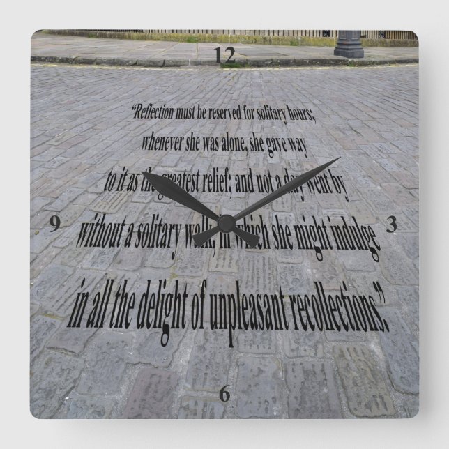 Relógio Quadrado Jane Austen.  (Frente)
