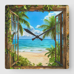 Relógio Quadrado Janela Falsa Decoração de Casa de Verão na Praia