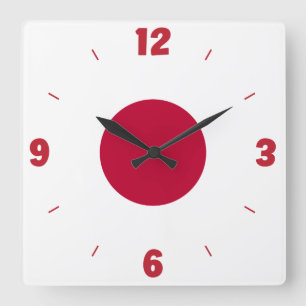 Relógio Quadrado Japan Flag Numbers Red White Hinomaru Pride
