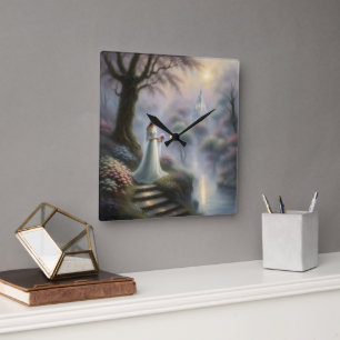 Relógio Quadrado Jardim Castelo Encantado Com Princesa