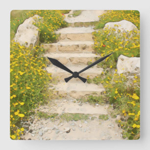 Relógio Quadrado Jardim da aguarela