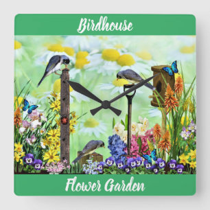 Relógio Quadrado Jardim de Flores de Birdhouse