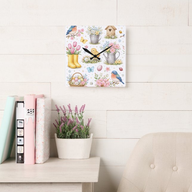 Relógio Quadrado Jardim de Primavera Páscoa (Sala de leitura)