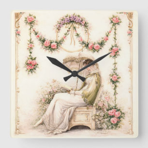 Relógio Quadrado Jardim de Rosas Regency Leitura Senhora