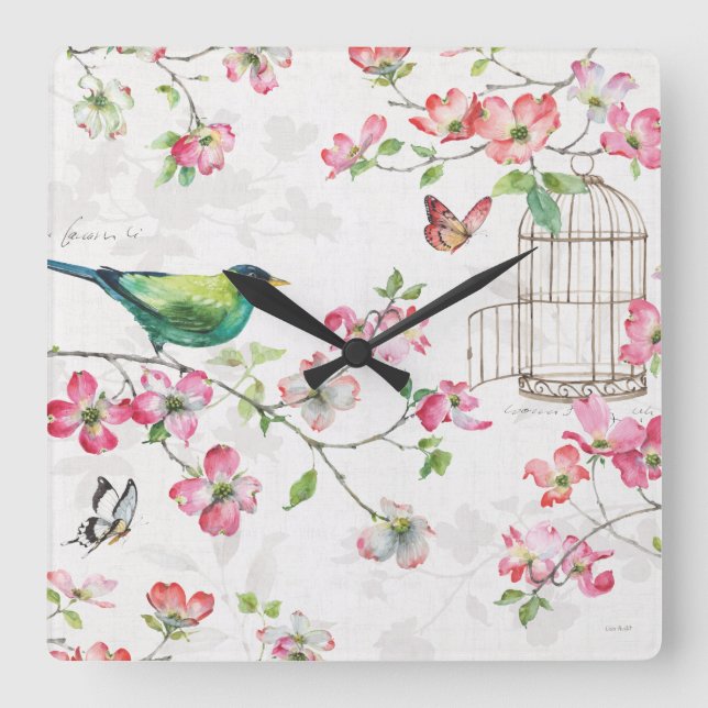 Relógio Quadrado Jardim Dogwood (Frente)