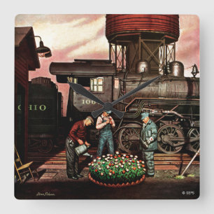 Relógio Quadrado Jardim Flor do Comboio por Stevan Dohanos