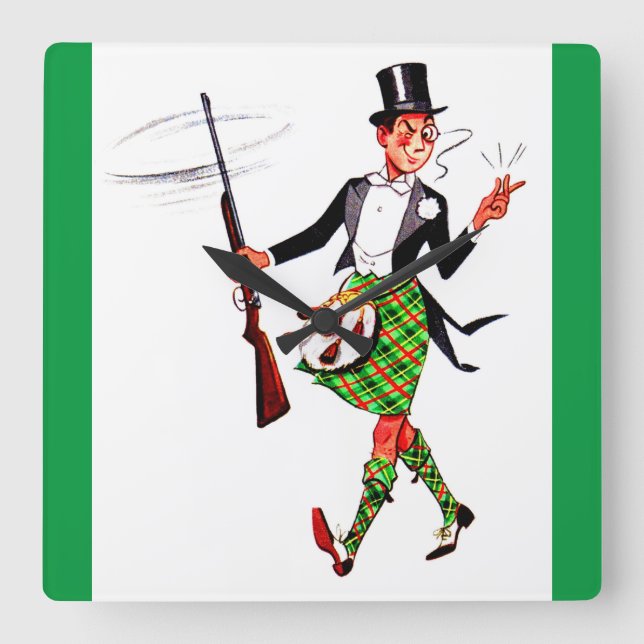Relógio Quadrado jaunty Scotsman com espingarda (Frente)