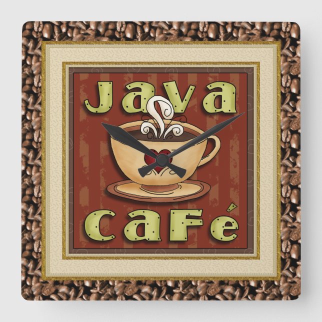 Relógio Quadrado Java Café Coffee Clock (Frente)