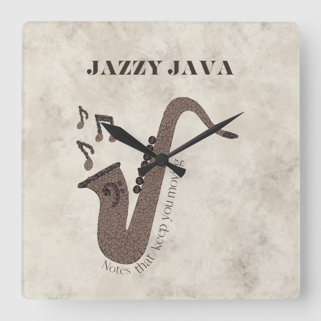 Relógio Quadrado Java Jazzy - Grãos de Café - Saxofone- (Frente)
