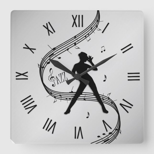 Relógio Quadrado Jazz Dance Roman Numerals Silver (Frente)