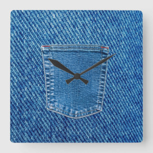 Relógio Quadrado Jeans Denim Pocket Western Wall Clock