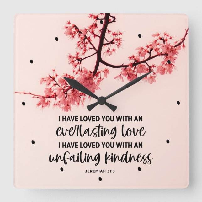 Relógio Quadrado Jeremiah 31:3 Eu Te Amo Bíblia Verse (Frente)