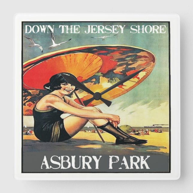 Relógio Quadrado Jersey Shore Asbury Park 1920 Flapper Girl (Frente)