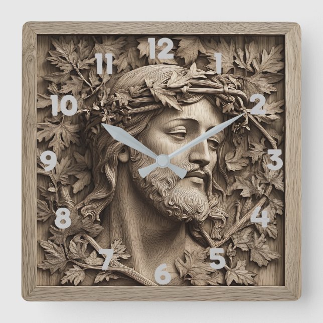 Relógio Quadrado Jesus Carving Wall Clock (Frente)