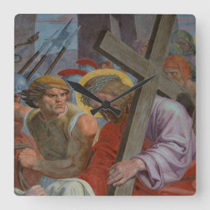 Relógio Quadrado Jesus Com Sua Cruz