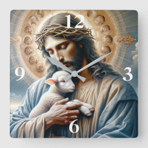 Relógio Quadrado Jesus e Cordeiro