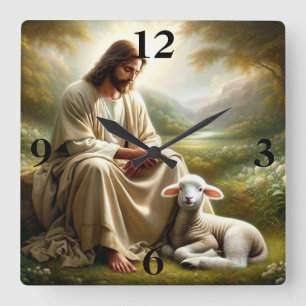 Relógio Quadrado Jesus e Lamb