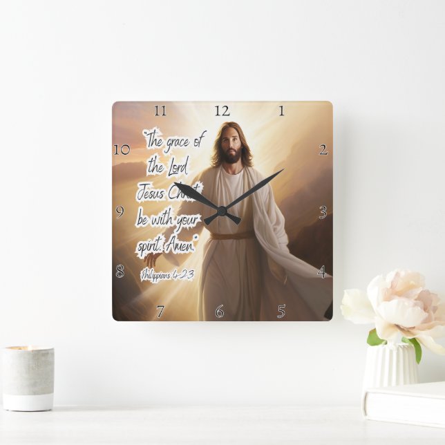 Relógio Quadrado Jesus: Graça, Espírito, Benção Philippians (Lar)