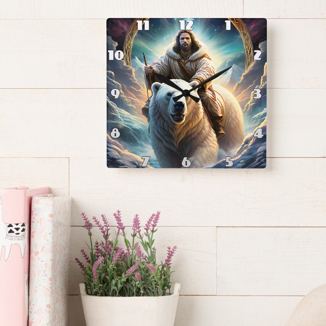 Relógio Quadrado Jesus num urso polar (Criador carregado)