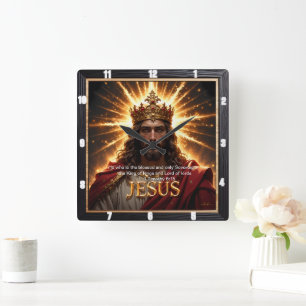 Relógio Quadrado Jesus Rei Coroa Soberano Glória Explosão Solar