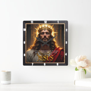 Relógio Quadrado Jesus Rei Coroa Soberano Majestade Robe