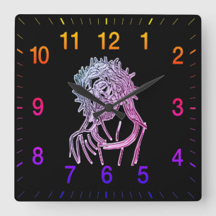 Relógio Quadrado Jesus roxo olhando para o deus brilhando intensame