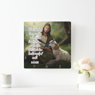 Relógio Quadrado Jesus: Shepherd, Lamb, Iniquity Laid