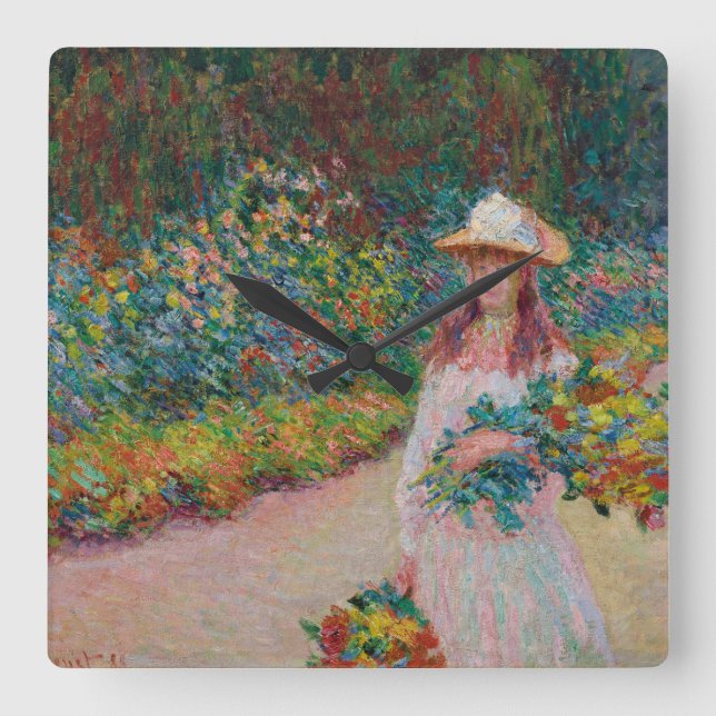 Relógio Quadrado Jeune fille dans le jardin de Giverny, 1888 (Frente)