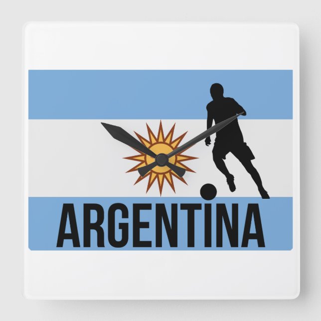 Relógio Quadrado Jogador de futebol da Bandeira argentina usa ponto (Frente)