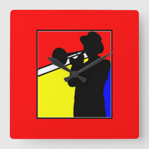 Relógio Quadrado Jogador de trombone colorido do jazz (vermelho)