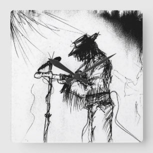 Relógio Quadrado Jogador de Violão Blues e Banda ao Palco