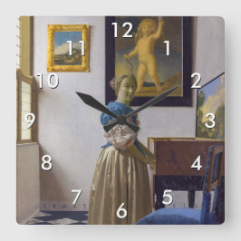 Relógio Quadrado Johannes Vermeer - Dama de pé em uma Virgínia