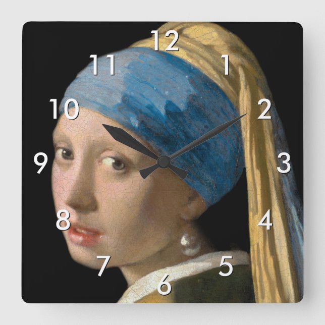 Relógio Quadrado Johannes Vermeer - Rapariga com um Ouriço de Pérol (Frente)