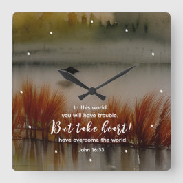 Relógio Quadrado John 16:33 Eu tenho a Bíblia Verse Christian