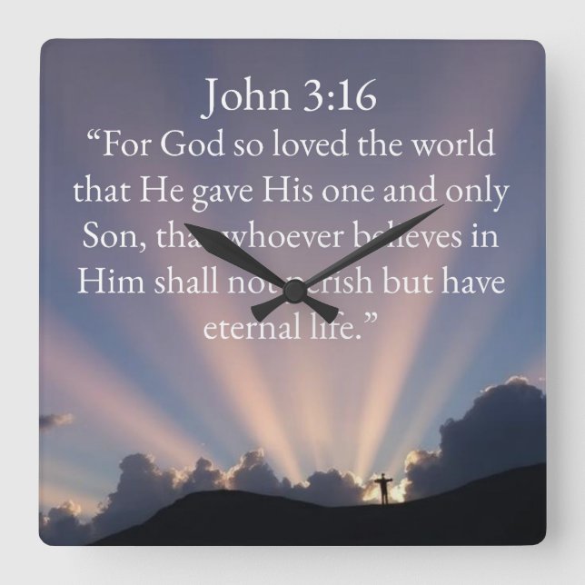 Relógio Quadrado John 3:16 Bible Verse Wall Clock (Frente)