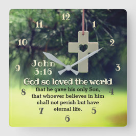 Relógio Quadrado John 3:16 Deus adorou o mundo que deu ao seu filho