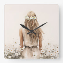 Jovem Mulher Aquarela Em Daisy Field