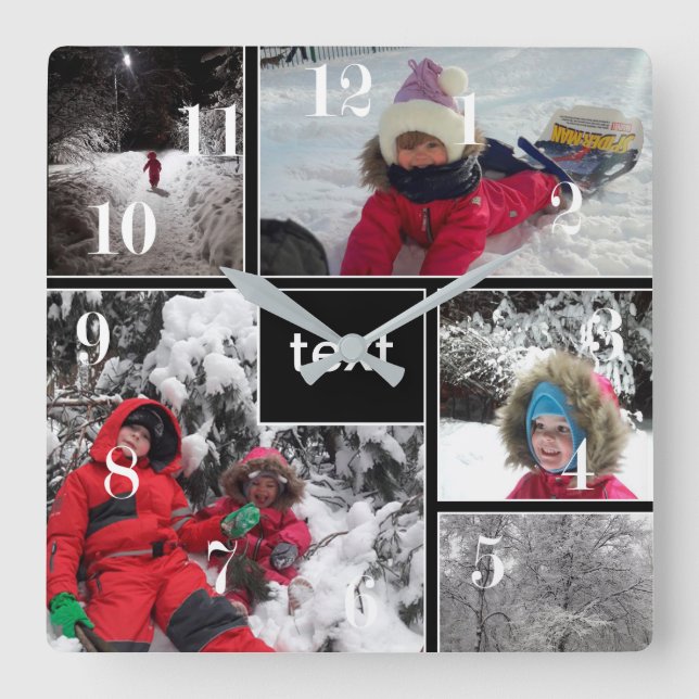 Relógio Quadrado Jovens divertidos do inverno jogando neve personal (Frente)