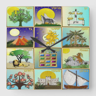 Relógio Quadrado Judaica 12 Tribos de Arte de Israel