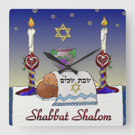 Relógio Quadrado Judaica Shabbat Shalom Art Impressão