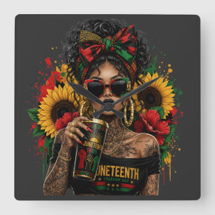 Relógio Quadrado Juneteenth Mulheres Negras História Afro-Americana