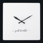Relógio Quadrado Just breathe black elegant script yoga large clock<br><div class="desc">Modern yoga clock with a chic white background and an elegant hand lettered black script with the quote "just breathe".</div>