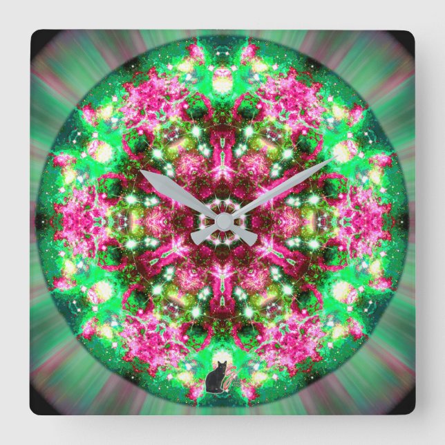 Relógio Quadrado Kaleidoscópio Estelar Luminoso (Frente)