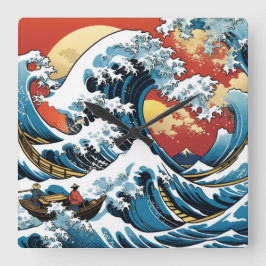 Relógio Quadrado Kanagawa Japonês A grande onda