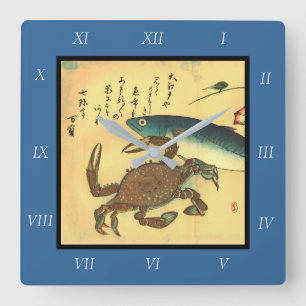 Relógio Quadrado Kani ou Kegani & Saba - Peixe Japonês de Hiroshige