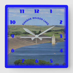 Relógio Quadrado Kansas Wilson Lake com água azul CLOCK