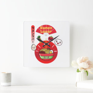 RELÓGIO QUADRADO KAWAII RAMEN LOVER ESTILO DE COMIDA FELIZ